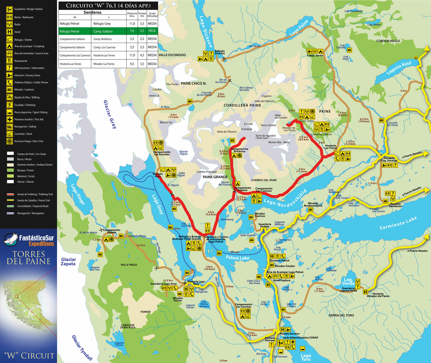 Torres del Paine Hiking Map Fantastico Sur Expeditions